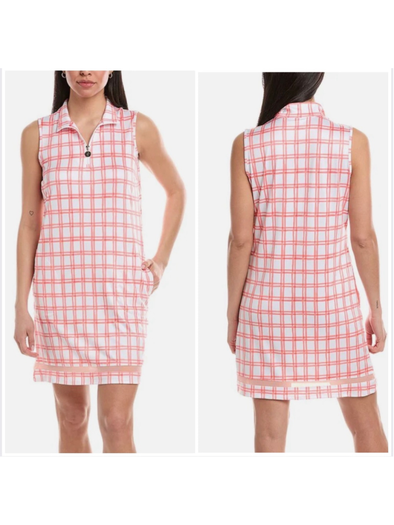 Nwt Women's Stella Parker Sport Plaid Mini Dress, Size M, White Coral